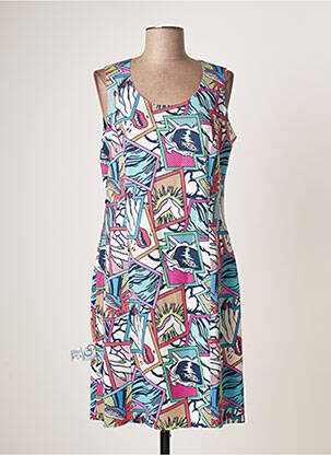 Robe mi-longue imprimé fantaisie sans manche bleu GUY DUBOUIS femme