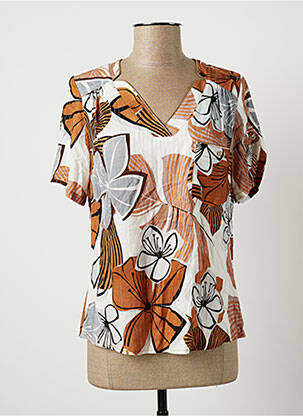 Blouse imprimé fleurs manches courtes marron GREGORY PAT femme