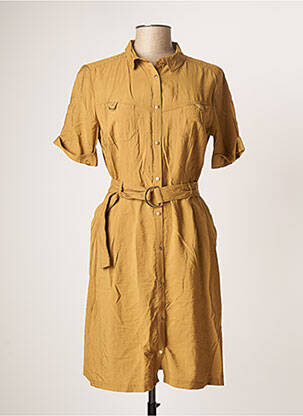 Robe mi-longue tissage crêpe manches courtes marron EVA KAYAN femme