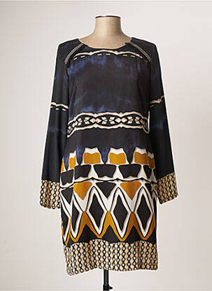 Robe mi-longue coupe fluide manches longues bleu ANDAMIO femme