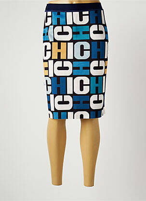 Jupe mi-longue stretch bleu GUY DUBOUIS femme