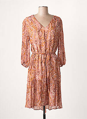 Robe mi-longue imprimé fantaisie manches longues orange SET femme