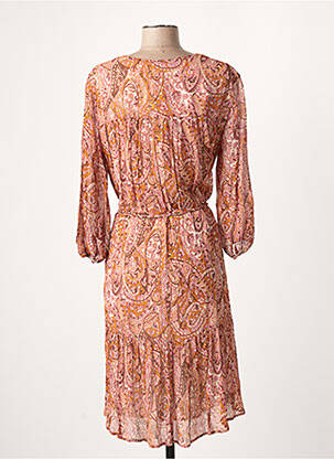 Robe mi-longue imprimé fantaisie manches longues orange SET femme
