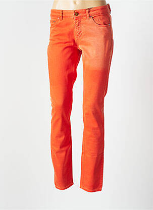 Pantalon slim broderie rivets taille basse orange SET femme