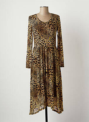 Robe mi-longue coupe fluide manches longues marron SPARKZ femme