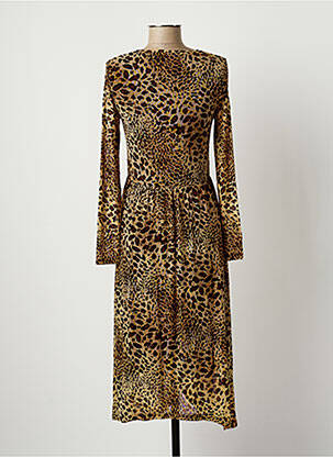 Robe mi-longue coupe fluide manches longues marron SPARKZ femme