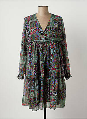Robe mi-longue manches longues manches longues vert PURPLE QUEEN femme