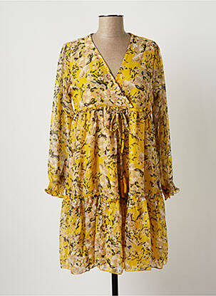 Robe mi-longue manches longues manches longues jaune PURPLE QUEEN femme