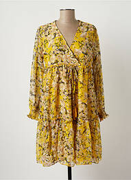 Robe mi-longue manches longues manches longues jaune PURPLE QUEEN femme