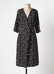 Robe mi-longue imprimé fleurs manches courtes noir ROSE femme