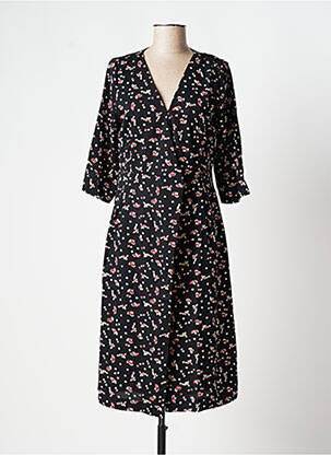 Robe mi-longue imprimé fleurs manches courtes noir ROSE femme