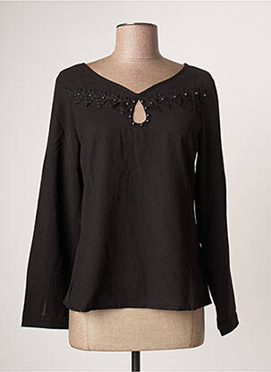 Blouse poignets boutonnés avec fente manches longues noir ROSE MON AMOUR femme