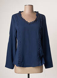 Blouse poignets boutonnés avec fente manches longues bleu ROSE MON AMOUR femme