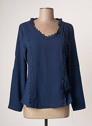 Blouse poignets boutonnés avec fente manches longues bleu ROSE MON AMOUR femme