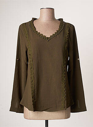 Blouse poignets boutonnés avec fente manches longues vert ROSE MON AMOUR femme
