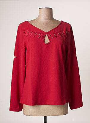 Blouse poignets boutonnés avec fente manches longues rouge ROSE MON AMOUR femme