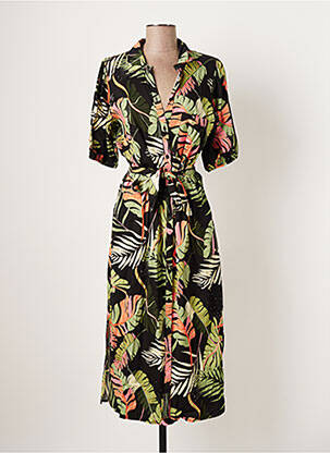 Robe mi-longue manches courtes manches courtes vert GEISHA femme