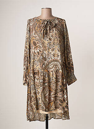 Robe mi-longue imprimé fleurs manches longues beige PLEASE femme