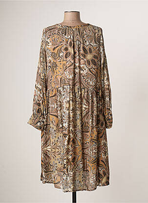 Robe mi-longue imprimé fleurs manches longues beige PLEASE femme