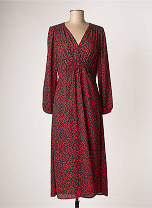 Robe mi-longue tissage crêpe manches longues rouge LAUREN VIDAL femme
