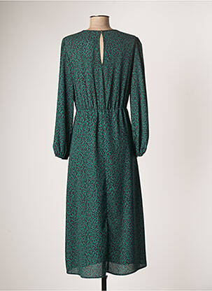 Robe mi-longue tissage crêpe manches longues vert LAUREN VIDAL femme
