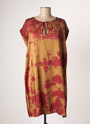 Robe mi-longue coupe fluide manches courtes rouge LAUREN VIDAL femme