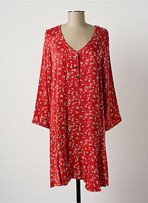 Robe mi-longue imprimé fleurs manches longues rouge LAUREN VIDAL femme
