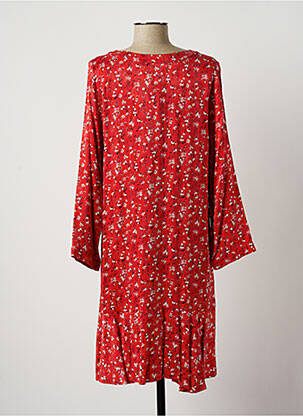 Robe mi-longue imprimé fleurs manches longues rouge LAUREN VIDAL femme