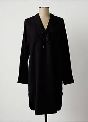 Robe mi-longue tissage crêpe manches longues noir LAUREN VIDAL femme