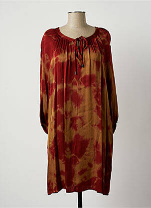 Robe mi-longue coupe fluide manches longues rouge LAUREN VIDAL femme