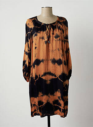 Robe mi-longue coupe fluide manches longues orange LAUREN VIDAL femme