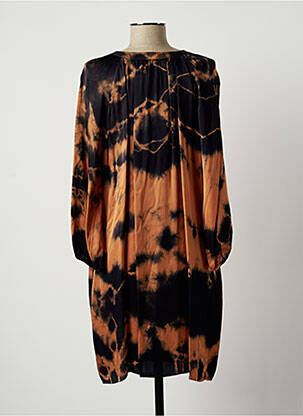 Robe mi-longue coupe fluide manches longues orange LAUREN VIDAL femme