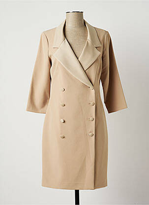 Robe mi-longue manches 3/4 manches 3/4 beige LAUREN VIDAL femme