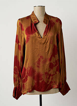 Blouse tissage popeline manches longues marron LAUREN VIDAL femme
