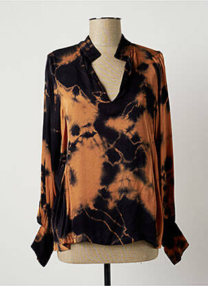 Blouse poignets boutonnés avec fente manches longues orange LAUREN VIDAL femme