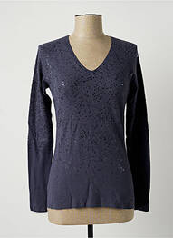 Pull finition bords-côtes manches longues bleu LAUREN VIDAL femme