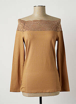 Top stretch manches longues marron LAUREN VIDAL femme