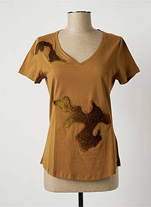 T-shirt col v manches courtes marron LAUREN VIDAL femme