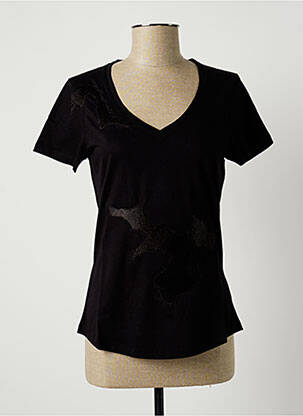 T-shirt col v manches courtes noir LAUREN VIDAL femme