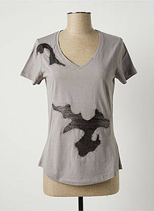 T-shirt col v manches courtes gris LAUREN VIDAL femme