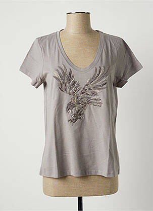 T-shirt col v manches courtes gris LAUREN VIDAL femme