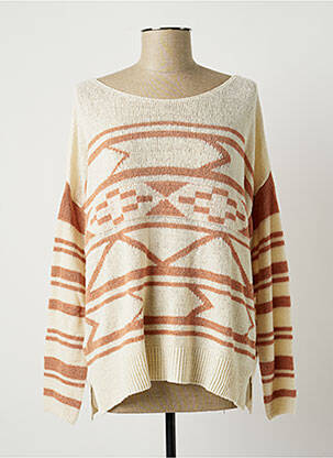 Pull resserrée sur le bas manches longues beige LAUREN VIDAL femme