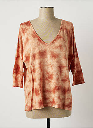 Pull coupe droite manches 3/4 orange LAUREN VIDAL femme