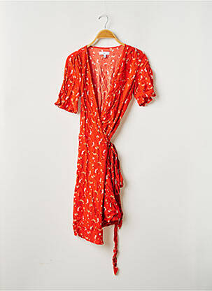 Robe mi-longue imprimé fleurs manches courtes orange LA REDOUTE femme
