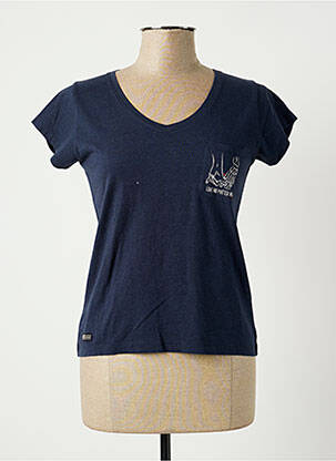 T-shirt col v manches courtes bleu D73 femme