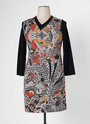 Robe mi-longue manches 3/4 manches 3/4 noir KALISSON femme