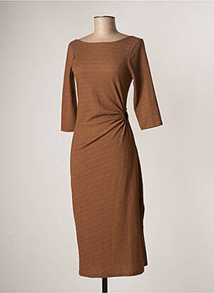 Robe mi-longue manches 3/4 manches 3/4 marron OPULLENCE femme