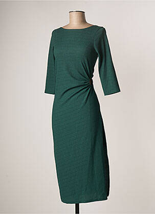 Robe mi-longue manches 3/4 manches 3/4 vert OPULLENCE femme
