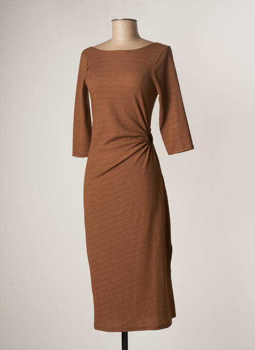 Robe mi-longue manches 3/4 manches 3/4 marron OPULLENCE femme