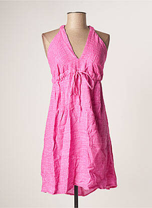 Robe mi-longue col v fines bretelles rose SCARLET ROOS femme